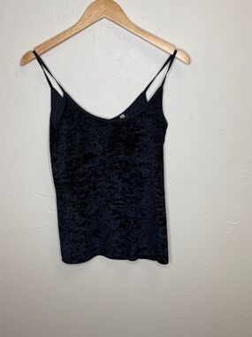 Black Velvet-Texture Spaghetti Strap Tank Top